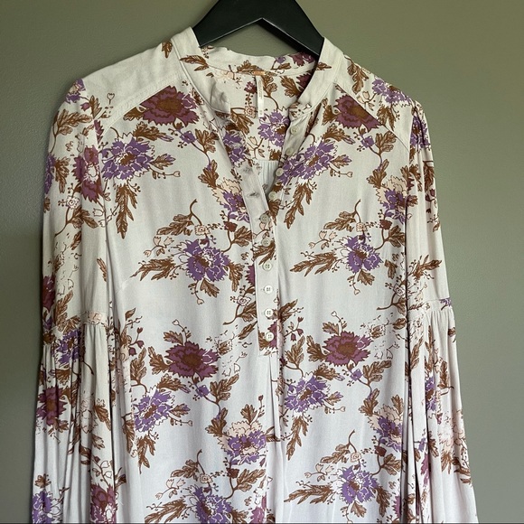 Free People Easy Girl Bell Sleeve Floral Blouse XS - Picture 4 of 16